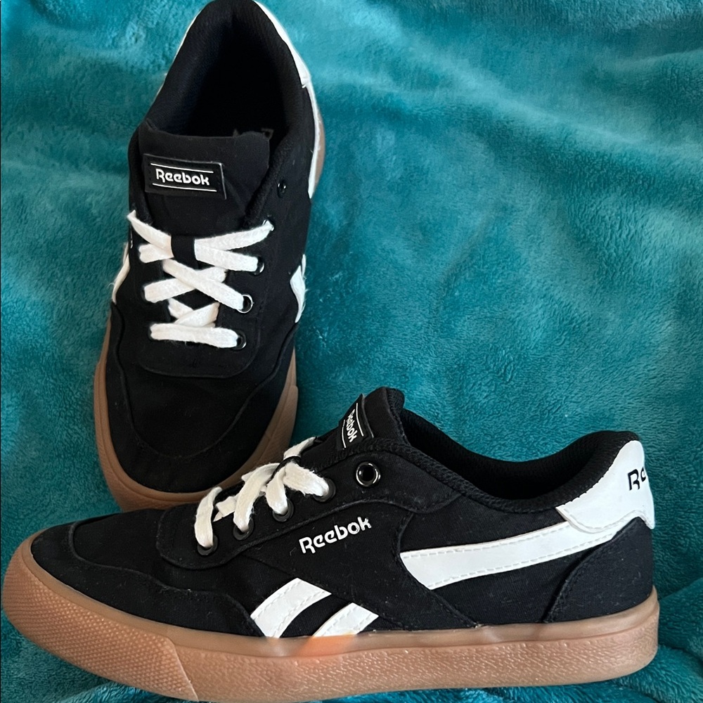 Reebok Black and White Sneakers with Gum Sole